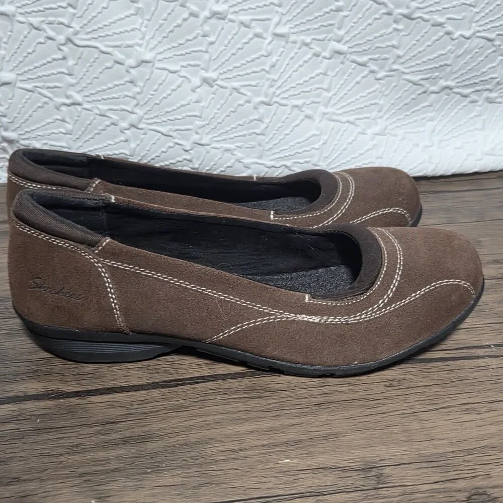 New Skechers Relaxed Fit Career-Girl Friday Shoes Womens 11 Brown Suede 48999